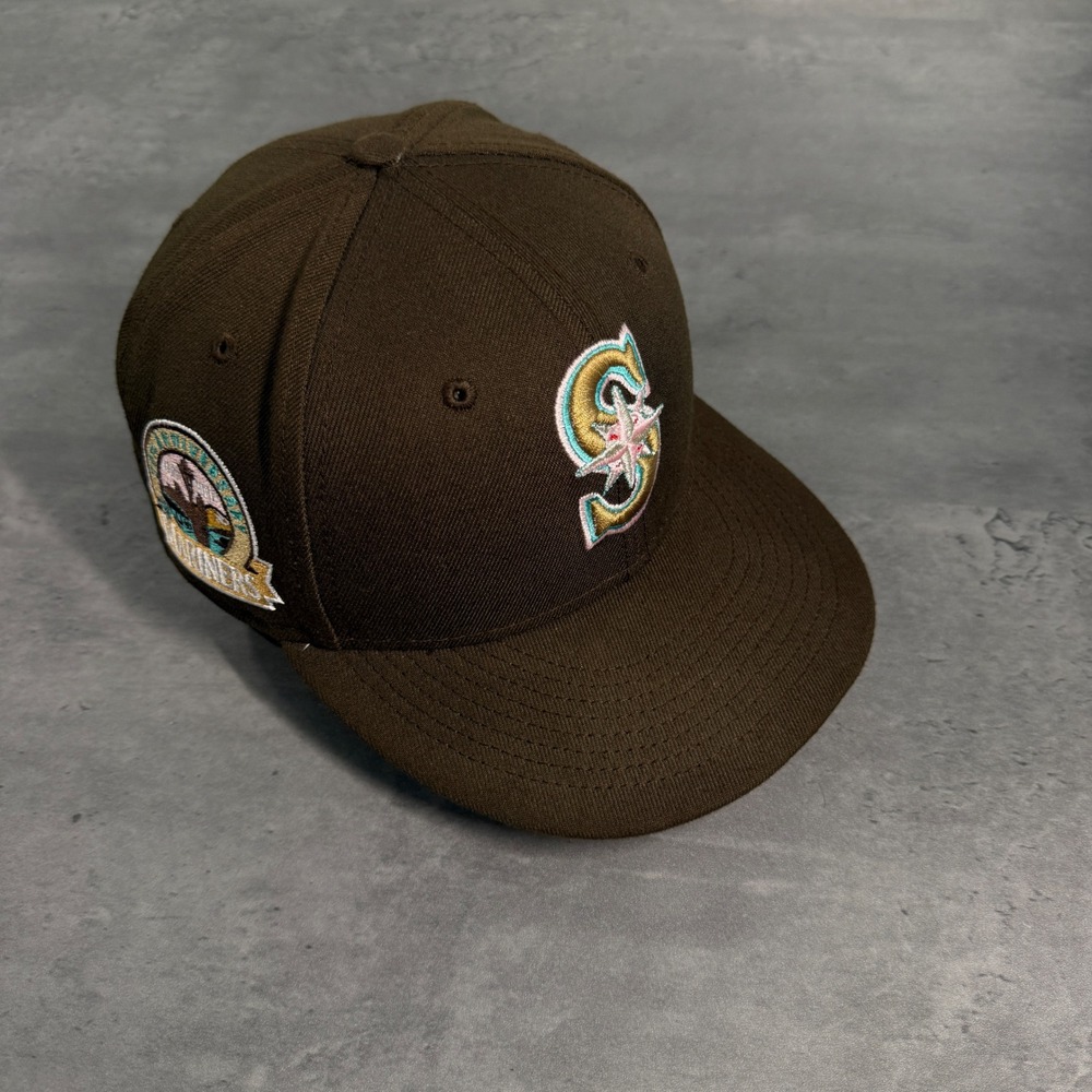 New Era Seattle Mariners Hat 7 1/8 Mocha Chocolate Brown Pink 95 North Boutique